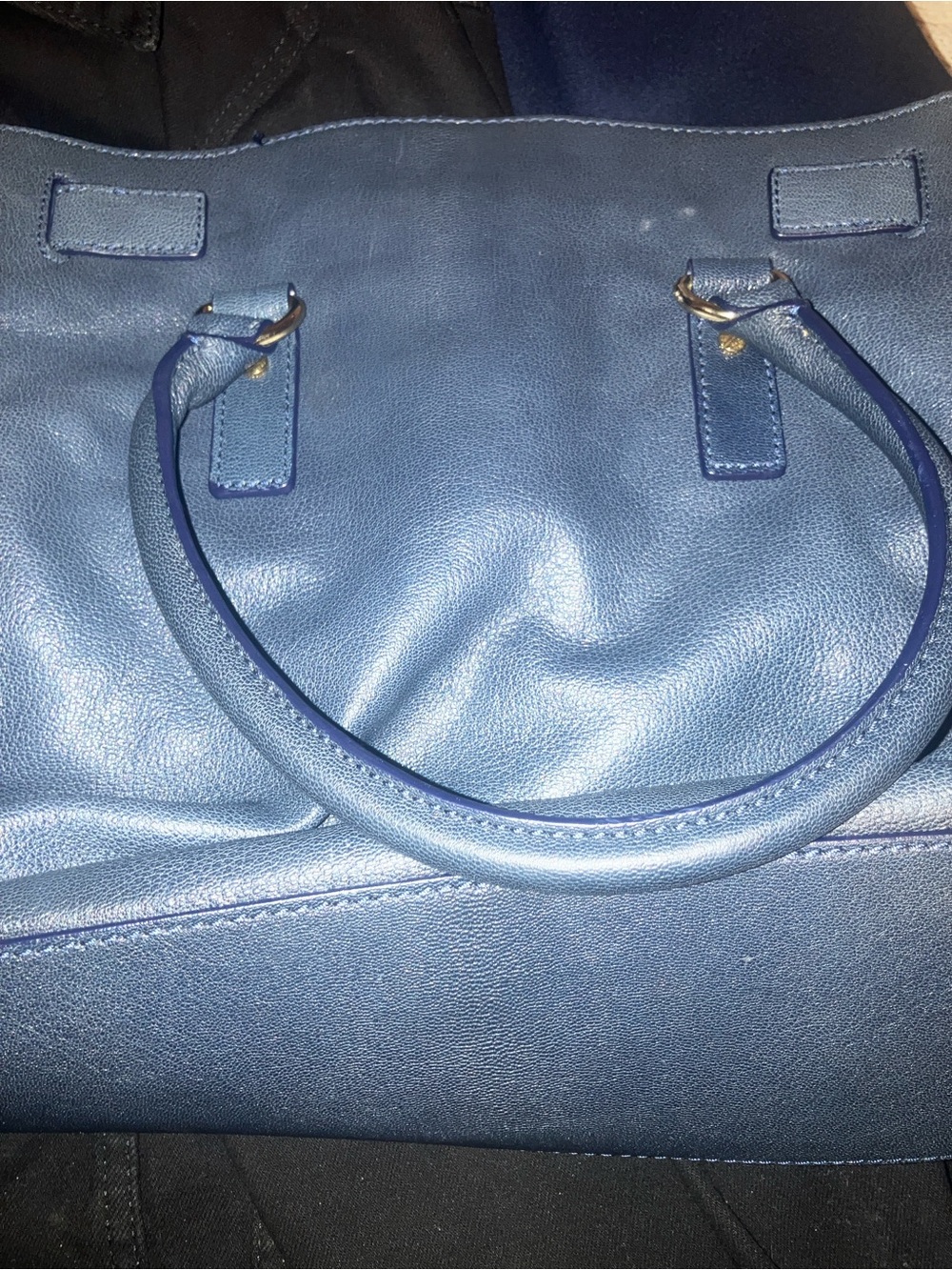 Michael Kors Hamilton Navy Blue Leather Shoulder Tote with Gold MK Lock - Picture 5 of 5